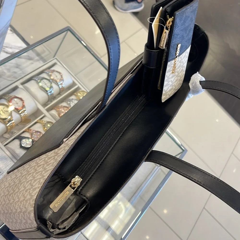 Michael Kors Jet Set Medium Two-Tone Logo Tote & Medium Two-Tone Logo Wallet NWT
